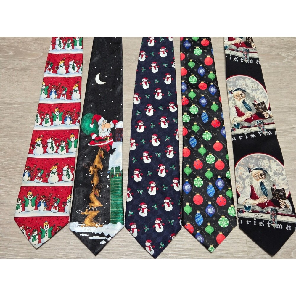 Lot of 5 Christmas Holiday Novelty Ties Santa Snowman